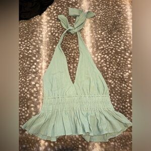 Green halter tie top